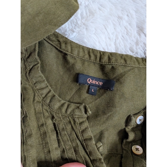 Quince 100% Linen Martini Olive Sleeveless Swing Button-Down Tunic Dress Large - Picture 7 of 9